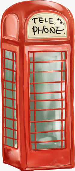 复古圆柱红色电话亭手绘红色复古电话亭高清图片