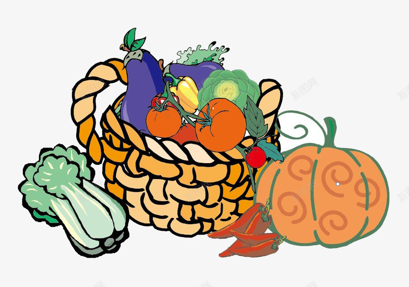 卡通食物蔬菜png免抠素材_新图网 https://ixintu.com 卡通蔬菜 厨房 篮子 食材