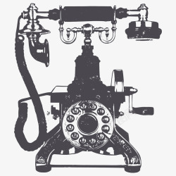 黑色电话座机图像黑色手绘复古电话高清图片