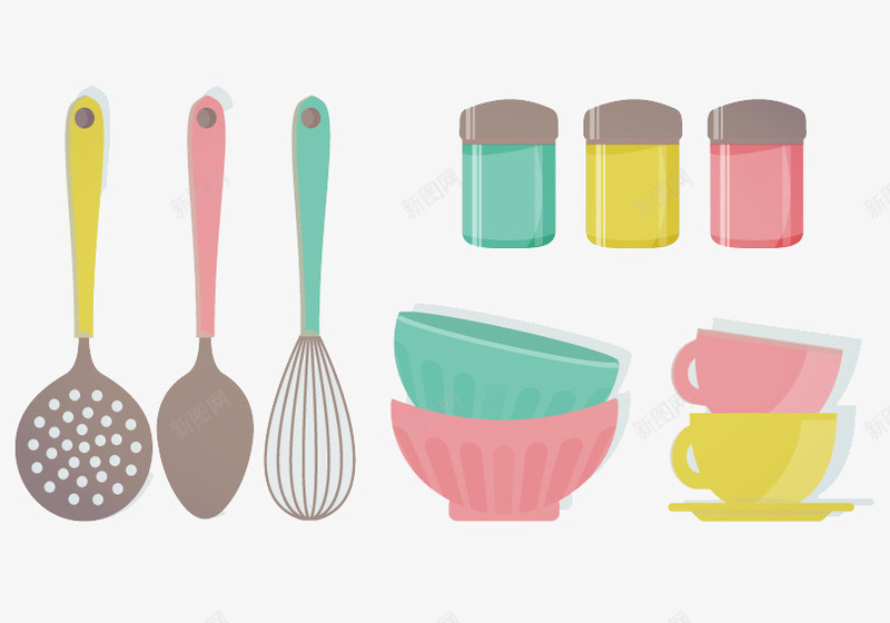 厨房碗和汤勺用具png免抠素材_新图网 https://ixintu.com 厨房 厨房用具 汤勺 调味盒 锅碗瓢盆