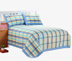 棉麻床品格子图案粗布床品高清图片