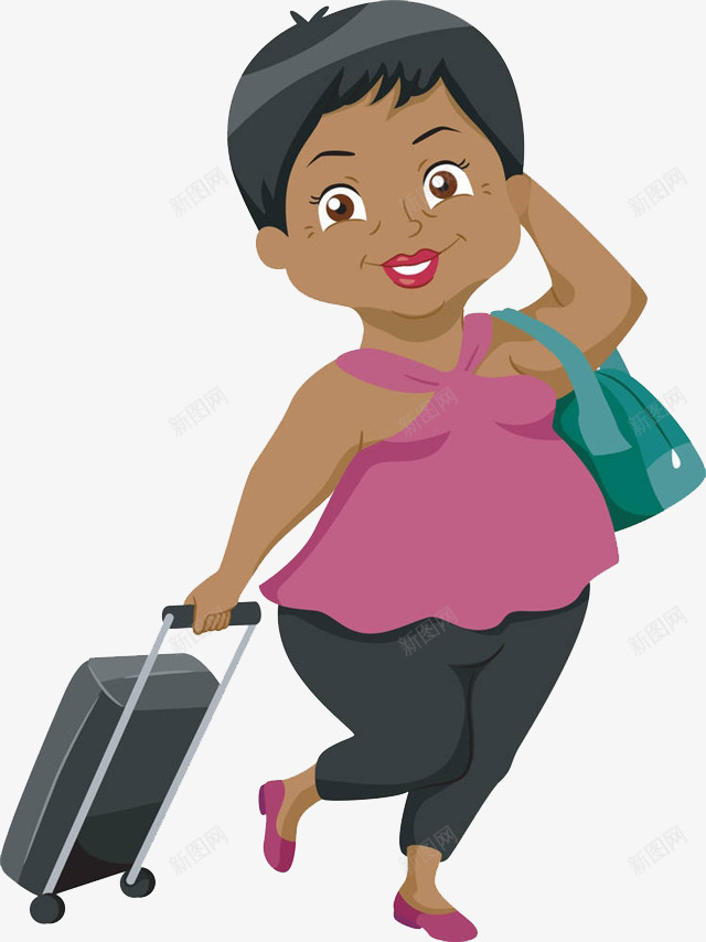 开心出游png免抠素材_新图网 https://ixintu.com 休闲旅游 包包 化妆 卡通手绘 拖着行李的人 装饰