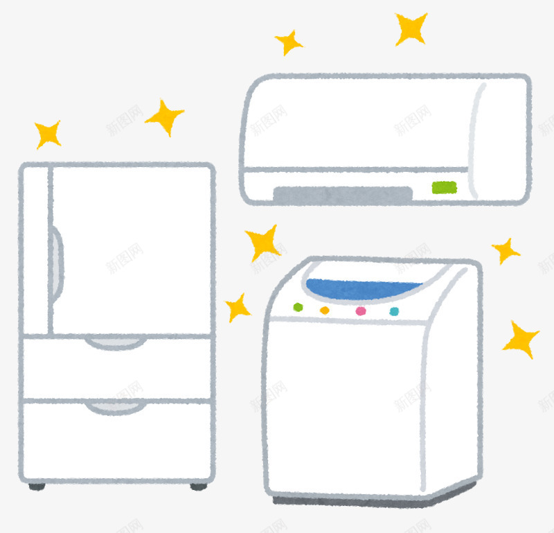 卡通家电png免抠素材_新图网 https://ixintu.com 冰箱 卡通 家电 手绘
