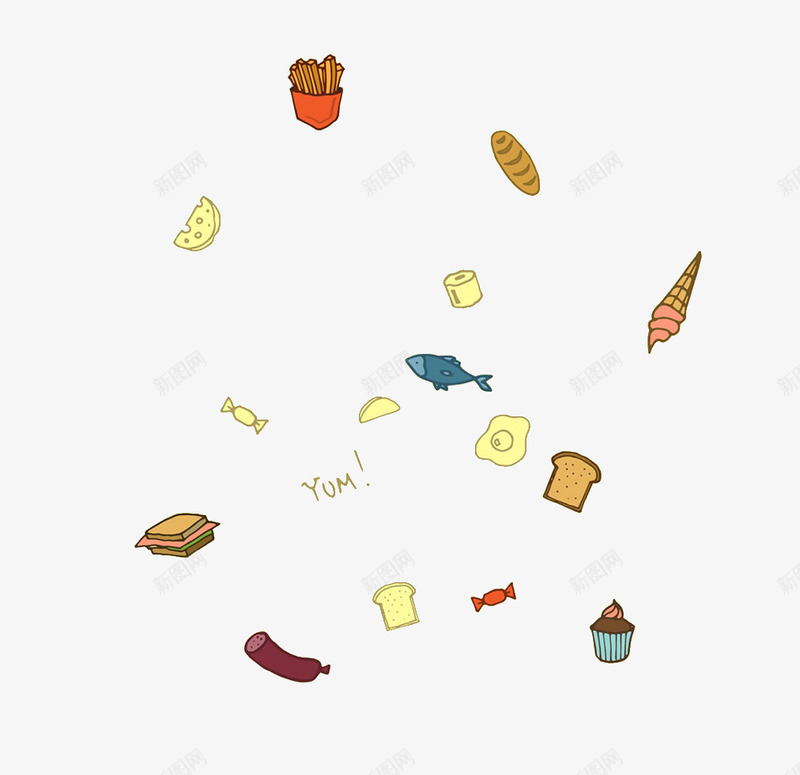 食物漂浮png免抠素材_新图网 https://ixintu.com 卡通 汉堡 漂浮 甜筒 食物 鱼