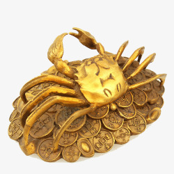 金色铜钱螃蟹纯铜摆设素材