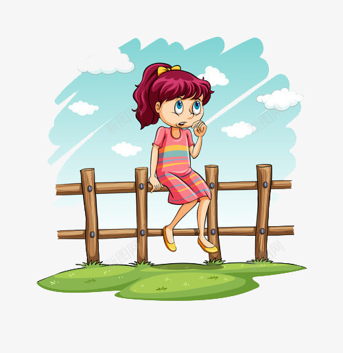 卡通女子坐在户外的围栏上png免抠素材_新图网 https://ixintu.com 卡通 围栏 女子 户外