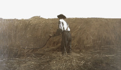 油画插图收割麦子的农民素材