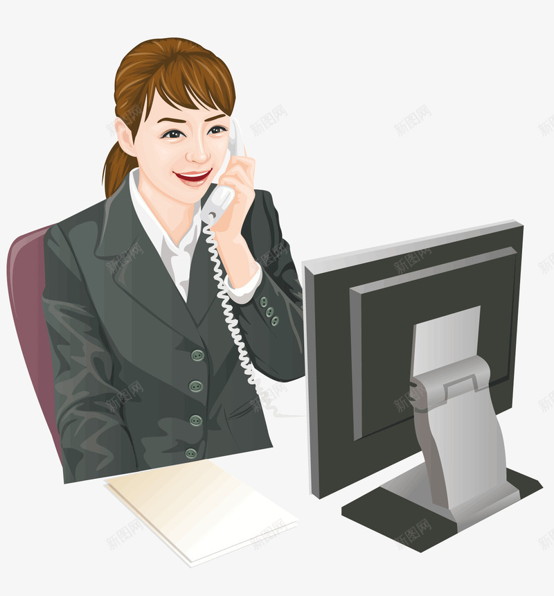 打电话的职员png免抠素材_新图网 https://ixintu.com 正在打电话 电脑 电话 白色电话 黄色头发 黑色衣服