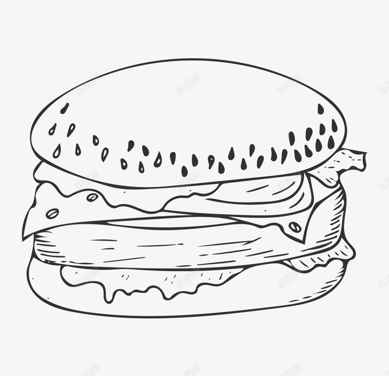 卡通汉堡手绘png免抠素材_新图网 https://ixintu.com 卡通 手绘 汉堡 汉堡包 美食 黑色