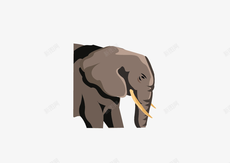 卡通大象png免抠素材_新图网 https://ixintu.com 大象 方形 褐色 黄色象牙