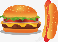油炸香肠水彩汉堡美食矢量图高清图片