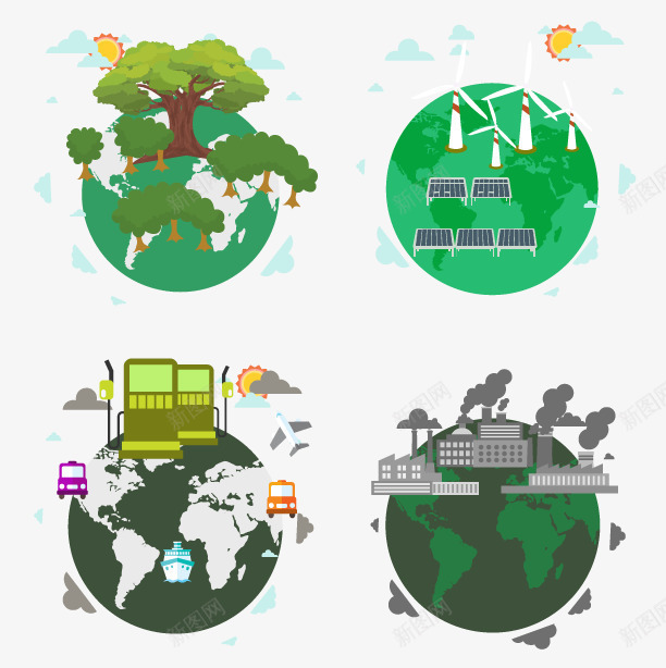 生态资源卡通元素示意图png免抠素材_新图网 https://ixintu.com 石油资源 绿色植物 风力资源
