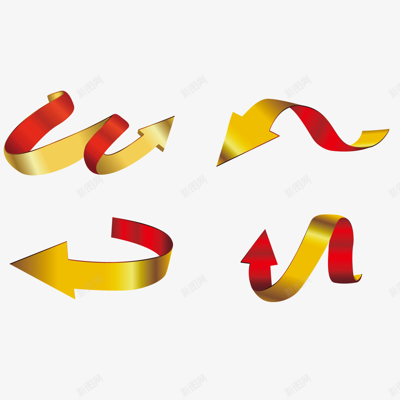 彩色弯曲的箭头图标png_新图网 https://ixintu.com 两面 分析 商务 彩色 指向 方向 箭头 红色 黄色