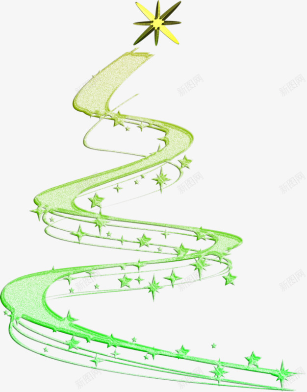 绿色绸带圣诞树png免抠素材_新图网 https://ixintu.com 圣诞树 弯曲 彩带 星星 绸带