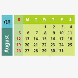 蓝绿色2019年8月日历矢量图素材