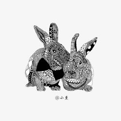 兔子黑白装饰画素材