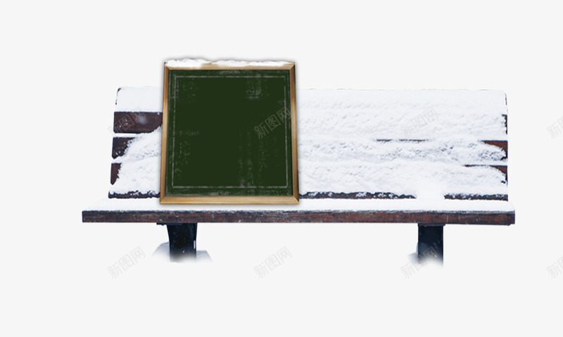 长椅上的黑板png免抠素材_新图网 https://ixintu.com 暖冬 积雪 长椅 黑板
