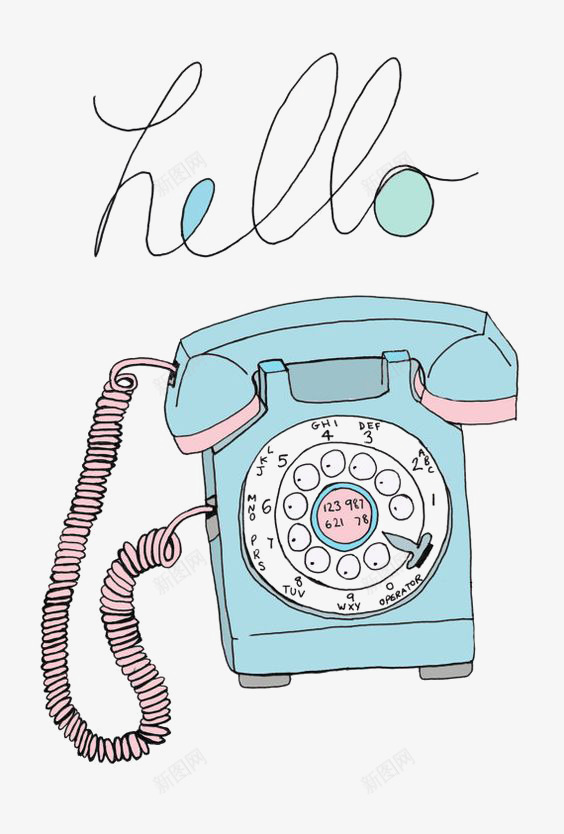 电话png免抠素材_新图网 https://ixintu.com HELLO 创意 卡通 手绘 手绘电话机 蓝色电话 通信工具