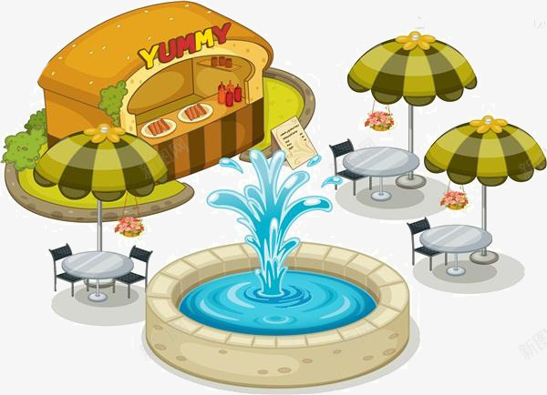 卡通便利店png免抠素材_新图网 https://ixintu.com 伞 便利店 便利店素材 卡通 喷泉 插画喷泉