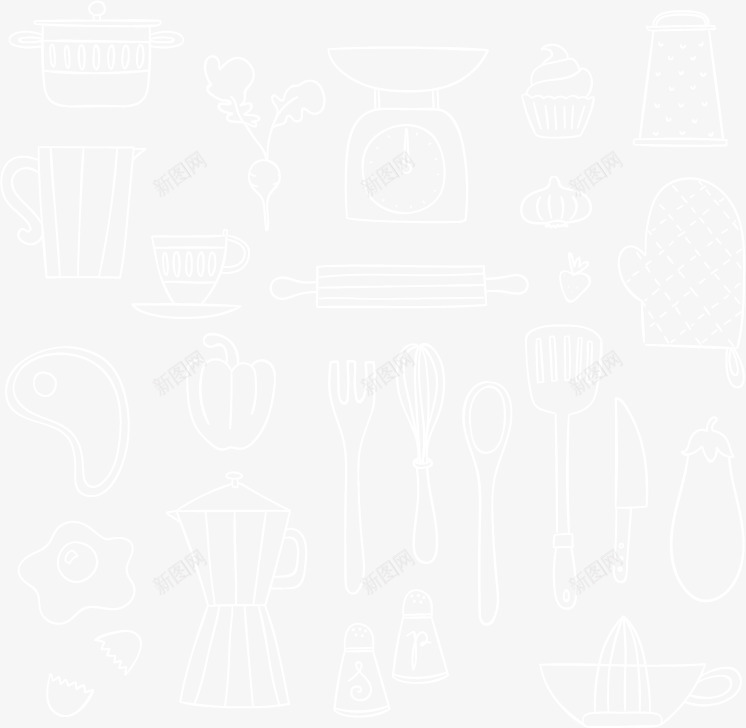 24款手绘厨房元素图标png_新图网 https://ixintu.com 厨房元素 手绘图标 汤勺 碗 铲子 锅