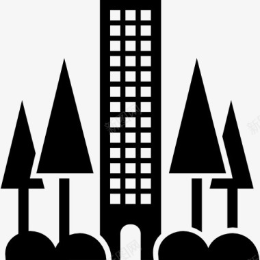 城市大厦建筑周围的树木图标图标