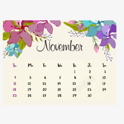 2018年11月2018年11月花朵日历矢量图高清图片