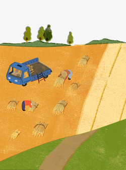 插图人物农地收割粮食装饰插图收割麦子劳动高清图片