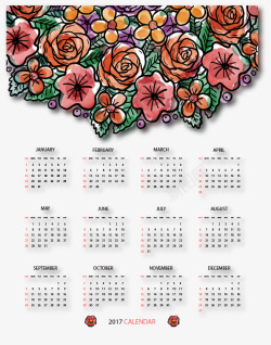 水彩花朵背景日历矢量图素材