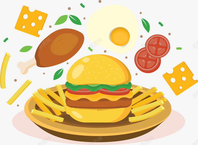好吃的汉堡薯条套餐矢量图ai免抠素材_新图网 https://ixintu.com 好吃的快餐 快餐 汉堡 汉堡套餐 矢量png 薯条 矢量图