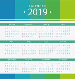 蓝绿色2019年日历矢量图素材