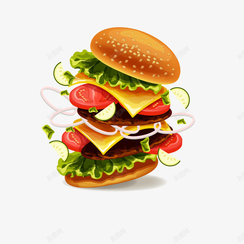 卡通汉堡食物矢量图ai免抠素材_新图网 https://ixintu.com 卡通 快餐食物 汉堡包 肉类食物 食物设计 矢量图