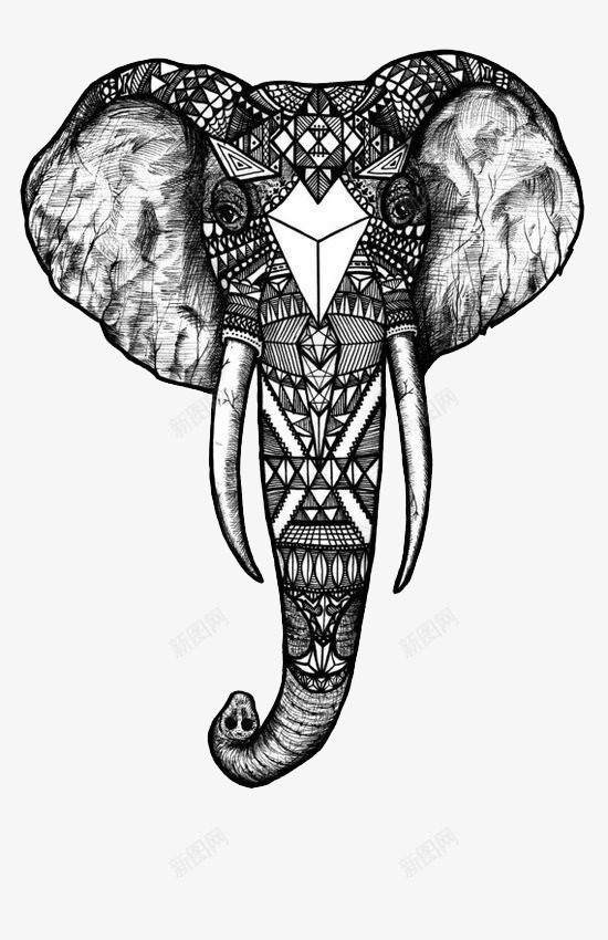 黑白几何大象png免抠素材_新图网 https://ixintu.com 几何大象 创意设计 图案设计 黑白