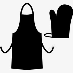 黑亮色包厨房围裙及手套图标高清图片
