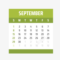 绿白色2019年9月日历矢量图素材
