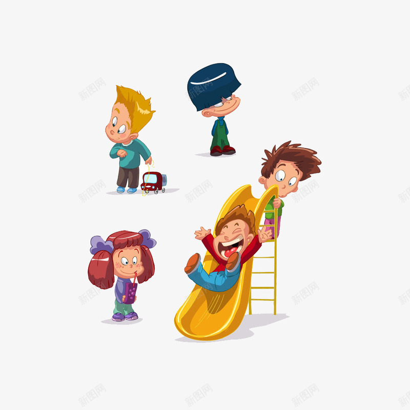 玩耍的小朋友png免抠素材_新图网 https://ixintu.com 卡通 卡通玩耍孩子 孩童 滑梯 玩玩具男孩 童趣