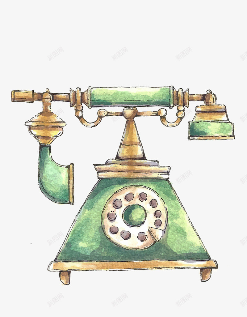 手绘绿色的古老电话png免抠素材_新图网 https://ixintu.com 创意 卡通手绘 古老 复古 手绘电话机 水彩 电话 绿色