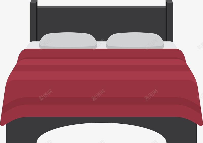 红色被子黑色的床png免抠素材_新图网 https://ixintu.com 卧室设计 双人床 家具 家居家装 矢量png 黑色的床
