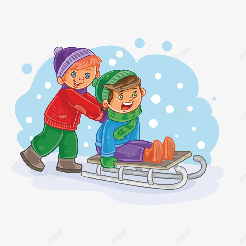 玩滑雪的两个男孩png免抠素材_新图网 https://ixintu.com 冬季运动 卡通男孩 户外活动 插画设计 玩耍