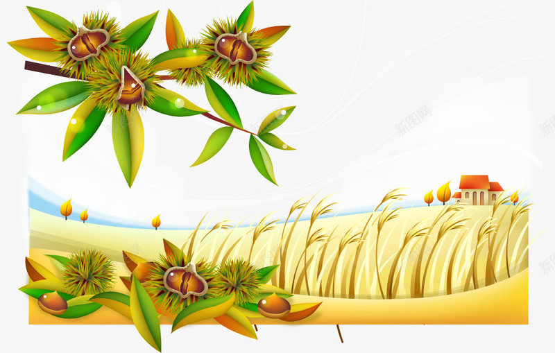 田园png免抠素材_新图网 https://ixintu.com 丰收 卡通 板栗 稻谷