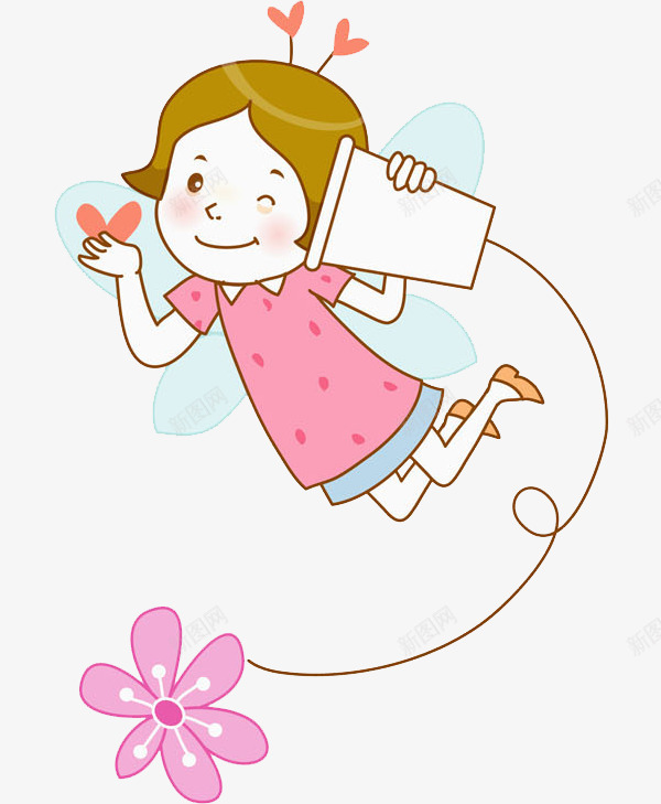 卡通听声音的女孩图png免抠素材_新图网 https://ixintu.com 卡通 可爱的 土电话 小女孩 插图 爱心 花朵