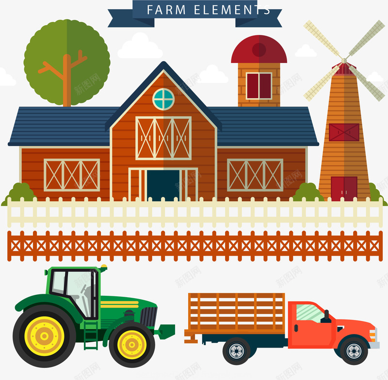生态农场的拖拉机png免抠素材_新图网 https://ixintu.com 农业 农场 子让 房屋 拖拉机 生态农场