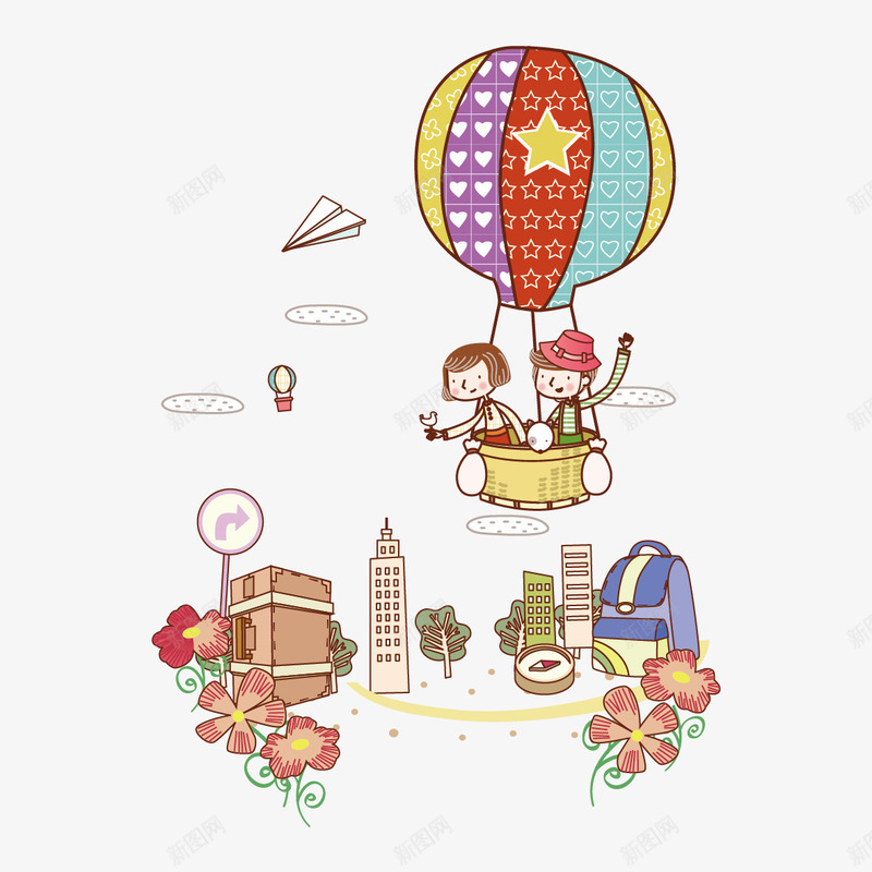 坐热气球旅游矢量图ai免抠素材_新图网 https://ixintu.com 出游 旅游 热气球 矢量图
