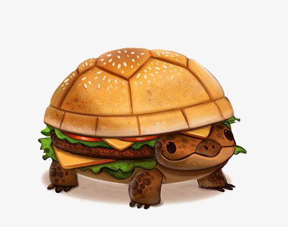 汉堡乌龟png免抠素材_新图网 https://ixintu.com 创意食物插画 卡通乌龟 缩头乌龟 美食
