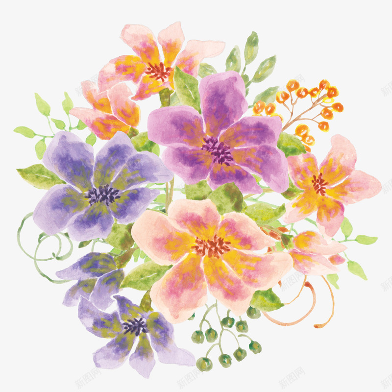 水彩盛开的花朵png免抠素材_新图网 https://ixintu.com 中国风元 水墨花朵 水彩紫色花朵 盛开的花朵