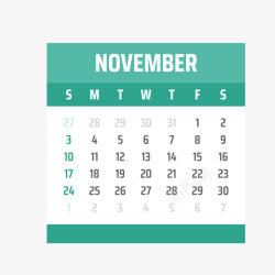 绿白色2019年11月日历矢量图素材