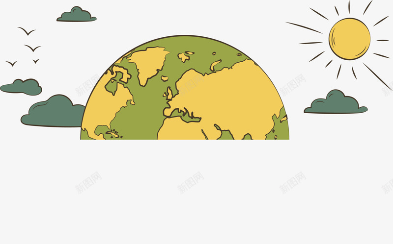 绿色扁平太阳地球png免抠素材_新图网 https://ixintu.com 世界环境日 爱护环境 环保 生态 绿色地球 自然 黄色地球