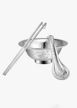 银碗银筷子银勺子素材