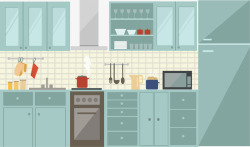 整体家装绿色系厨房整体橱柜高清图片