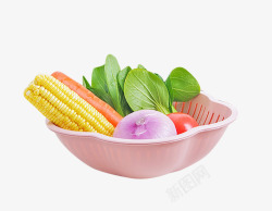 日式洗菜篮粉色置物篮洗菜篮高清图片