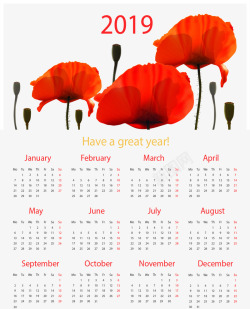 红色花朵新年日历矢量图素材